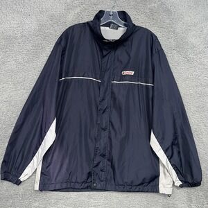 VTG Castrol Oil Jacket Men's Size XL Blue Gray Windbreaker Full Zip Embroidered